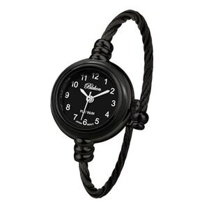 Blekon Platinum Women Black Twisted Cable Wire Bangle Cuff Watch Japan Movt